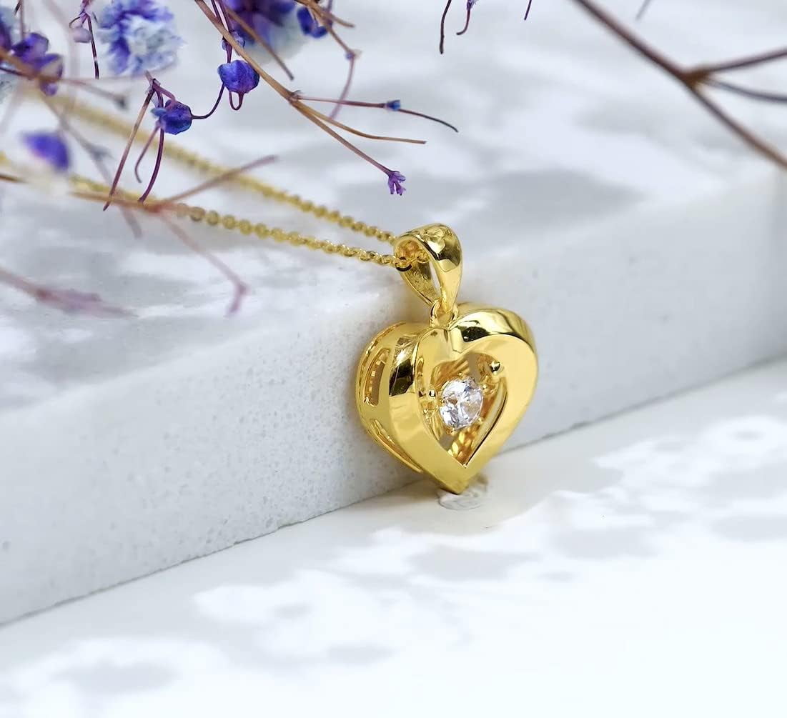 Real 18k Gold Heart Necklace for Women, Fine Cubic Zirconia Love Jewelry Gifts for Her (18kt Gold Chain 16+2 inch)