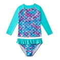 thumbnail image 5 of Traje de baño para niñas, ropa de playa, manga larga, dos piezas, sirena, escamas de pez, estampado, leotardo, traje de baño para niños, traje de baño para nadar, 5 of 5