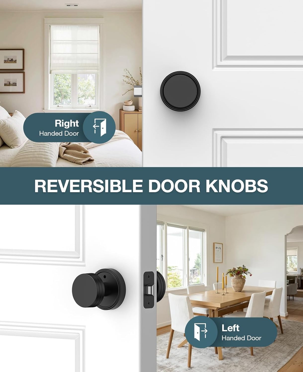 Klamerit Privacy Matte Black Door Knobs Heavy Duty Zinc Alloy Round Interior Door Knobs with Lock,for Bathroom & Bedroom