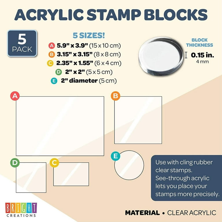 Acrylic Stamp Block Set For Crafts, 5 Sizes (Clear, 5 Pack