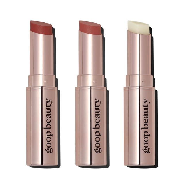 Trío de bálsamos labiales de belleza goop | Bálsamo labial humectante e hidratante para labios agrietados y secos | Granate translúcido transparente y rosa transparente | Tinte de labios con fórmula n