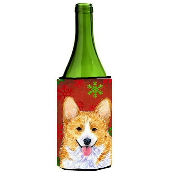 Corgi Snowflakes Holiday Christmas Wine bottle sleeve Hugger - 24 oz.