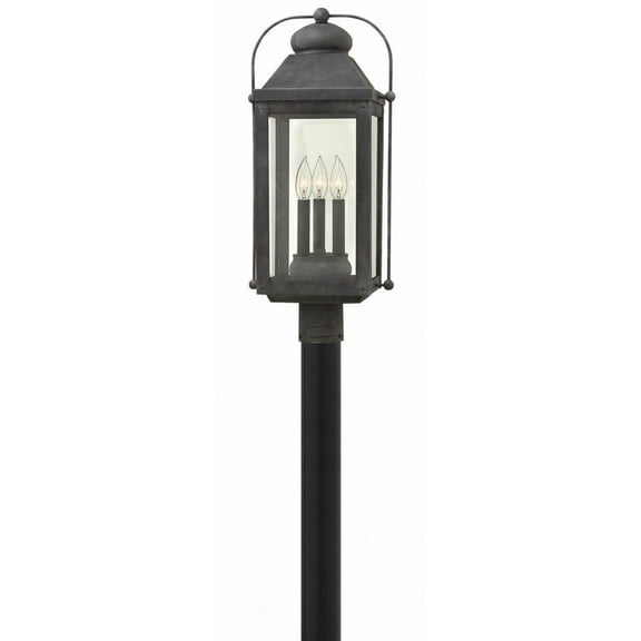 3 Light Large Outdoor Post Top or Pier Mount Lantern in Traditional Style 11 inches Wide By 24.25 inches High-Aged Zinc Finish-Led Lamping Type Bailey