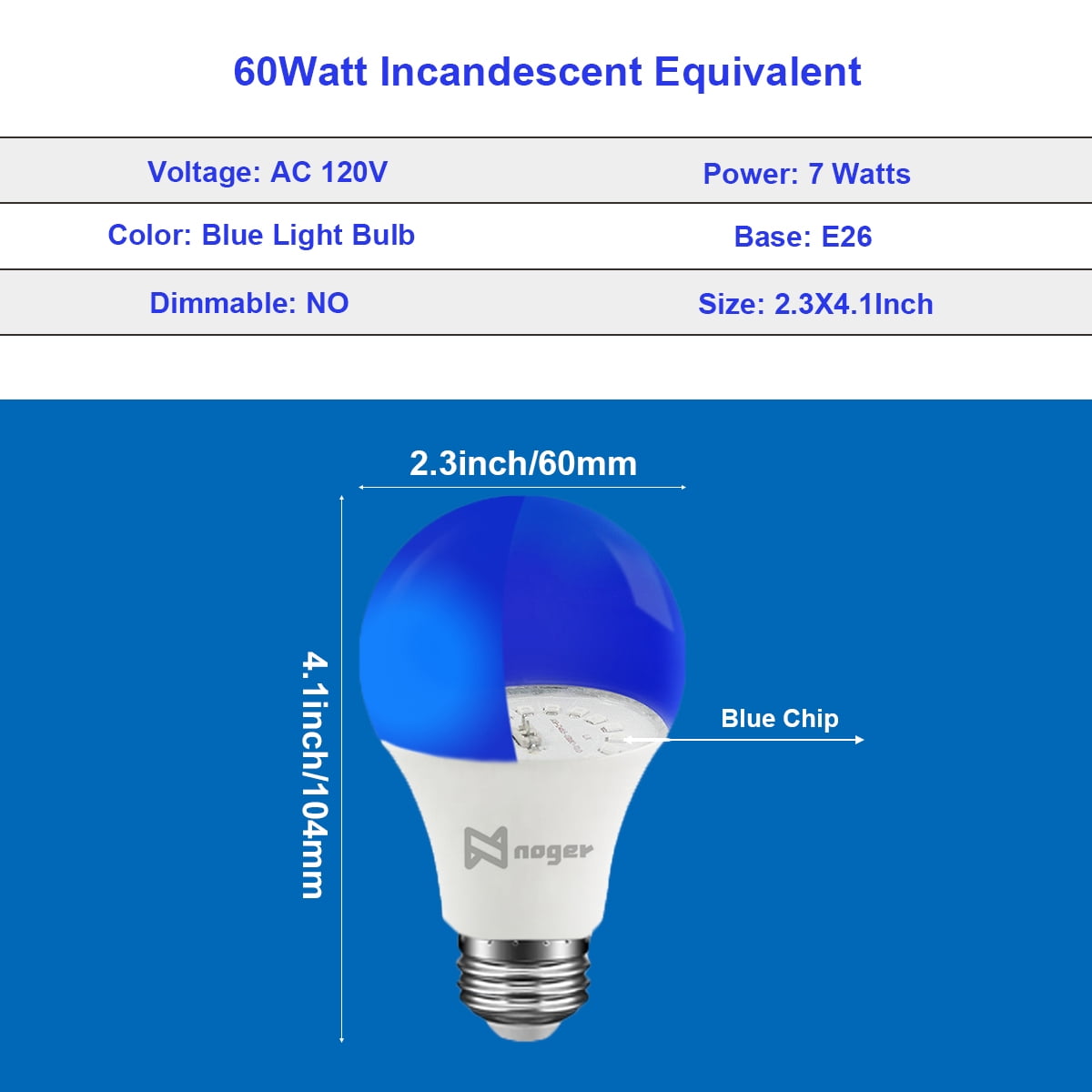 LED Blue Lights Bulb, 7W A19 Led Bulb (60Watt Equivalent), E26 Medium Base, 6 Pack
