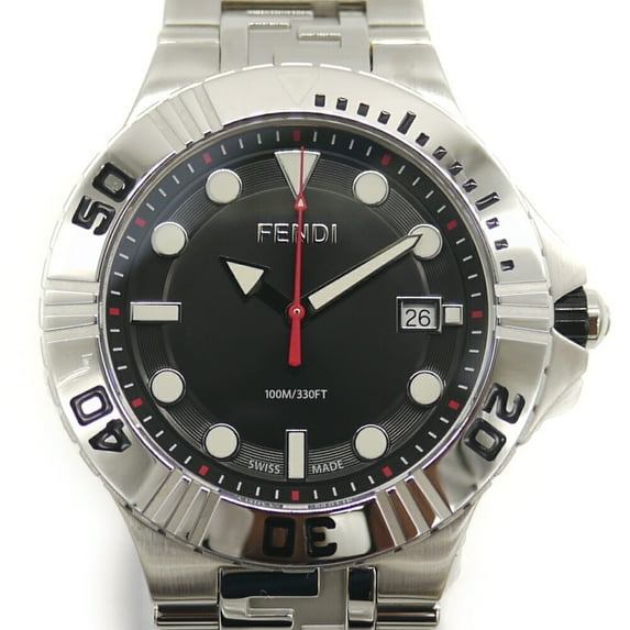 Pre-Owned FENDI NAUTICO F108100101 Quartz Watch with Black Dial