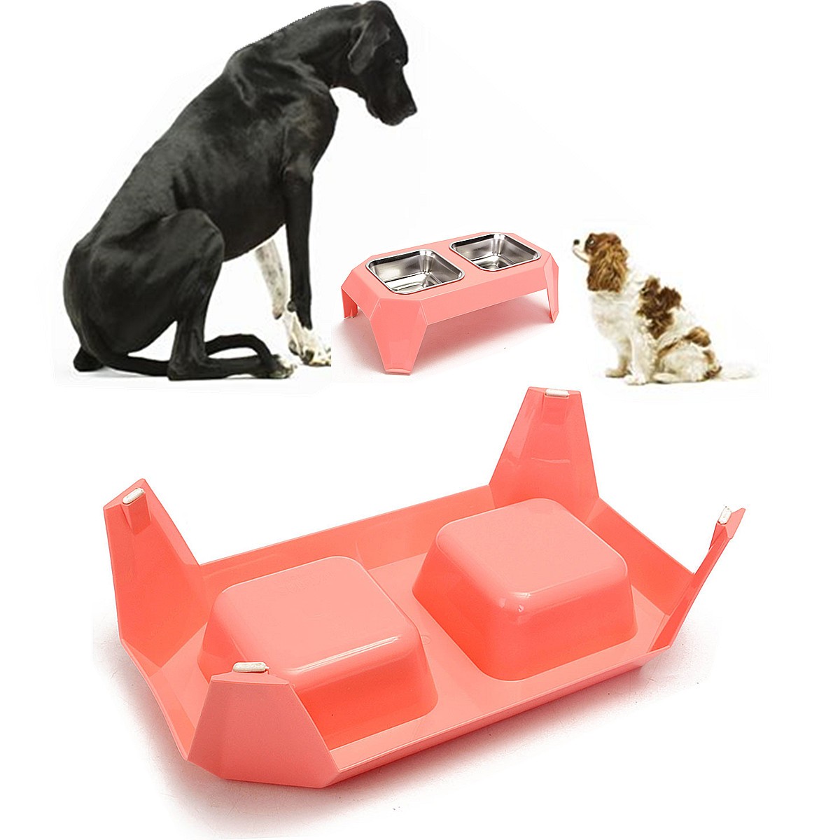 Pet Double Food Bowl Water Feeder Food Dispenser Removable  Stainless Steel Bowl Double Bowls  with Non-Slip Stand Holder for Big Dog Cat - image 2 of 7