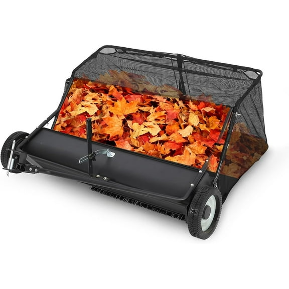 42" Tow Behind Lawn Sweeper, 21 Cu.Ft Large Hopper Bag Capacity Leaf Grass Sweeper Collector Pull Behind with Adjustable Brush Height and Dump for Picking Up Debris, Black