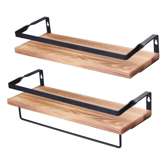 2 Pcs Modern Floating Storage Shelves Wall Mounted Storage Racks Iron Pine Shelves Kitchen Bathroom Bedroom