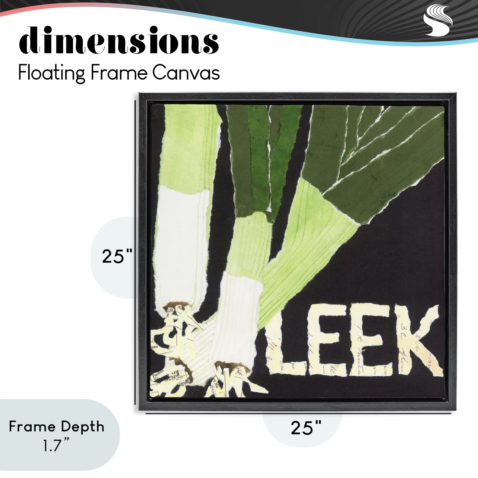 Stupell Industries Collaged Leek Vegetable Black Framed Floater Canvas Wall Art, design by Nancy Overton