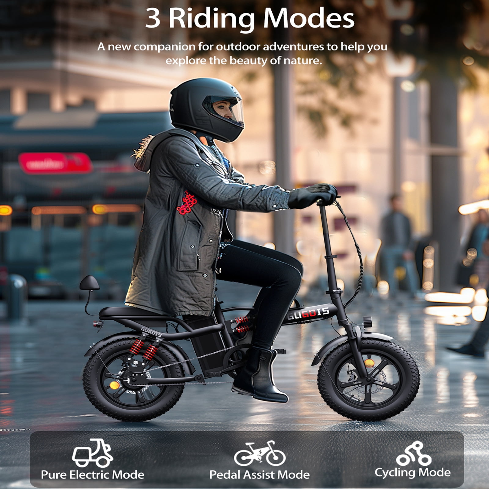 GugoIs 1000W Peak Electric Bike for Adults, 16" * 3.0 Fat Tire Electric Bicycle, 48V 20Ah Battery, One-step Folding Commuter Ebike, Handlebar Bag & Rear Seat, USB-A UL2849
