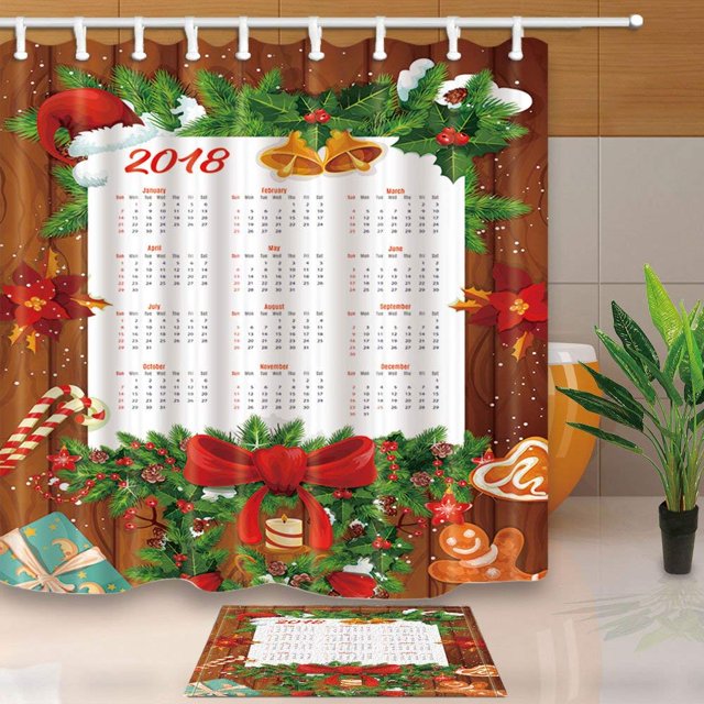 Calendario de año nuevo ABPHQTO Cortina de ducha 160x180 cm con felpudo Alfombras de baño 40x60 cm