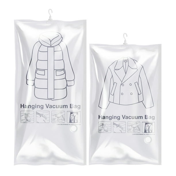 Bolsas de ahorro de espacio para ropa, juego de 2 (1 larga, 1 corta), bolsas de sellado al vacío para ropa, trajes y chaquetas, bolsas de almacenamiento de compresión de ropa ShuxiuWang 9024715137418