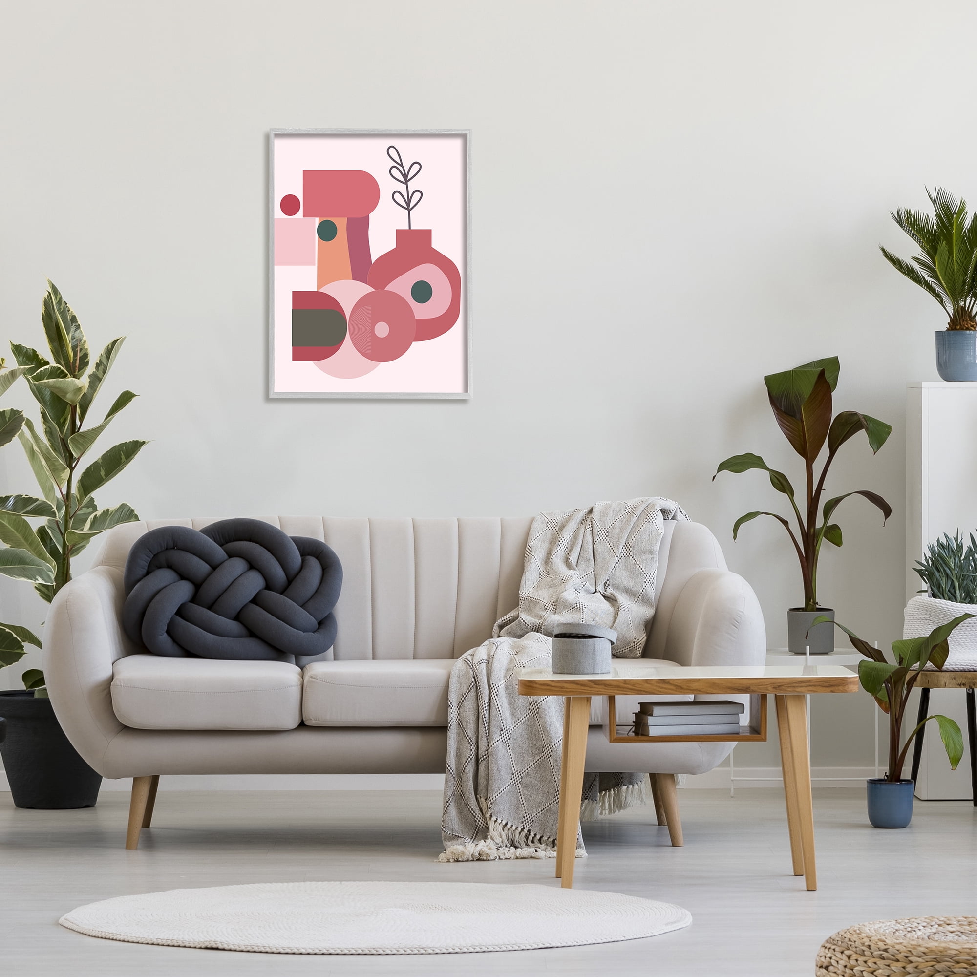 Stupell Industries Pink Abstract Flower Vase Botanical & Floral Painting Gray Framed Art Print Wall Art, 24 x 30