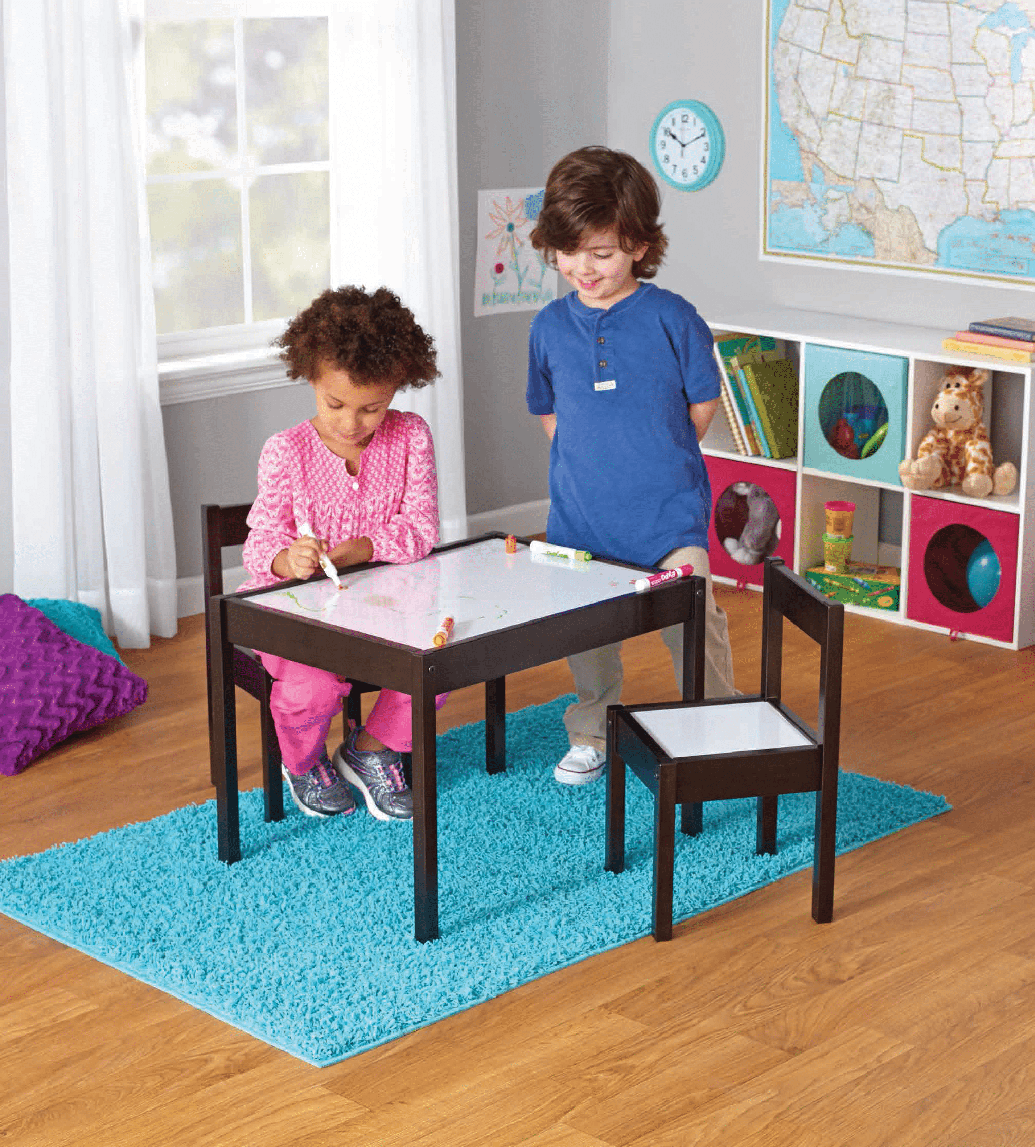Your Zone Kids 3-Piece Dry Erase Table and Chairs Set, Espresso