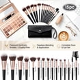thumbnail image 4 of Livhil 15pcs Makeup Brushes Set Professional, Premium Makeup Brushes Kit Set, Eyeshadow Brushes with PU Leather Pouch (Black Gold), 4 of 8