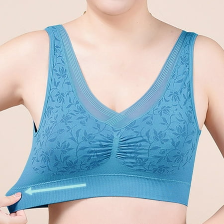 Chuancc Comfy Sports Bras For Women Lace Mesh Wireless Bras Push Up Bralette Seamless Plunge Bra Everyday Bra Breathable Bras For Women No Wire Bras for Women Full Coverage Bras Blue 4XL Clearance