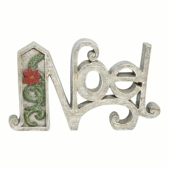 Noel Holly Distressed Grey Red 4.5 inch Resin Decorative Tabletop Sign