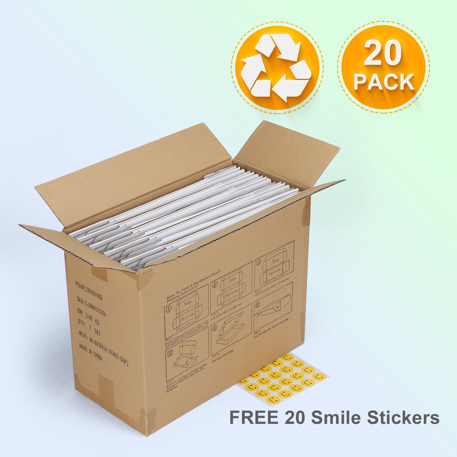 MEBRUDY 12x9x3 Shipping Boxes Set of 20, White Corrugated Cardboard Box for Packing, Mailing, Business