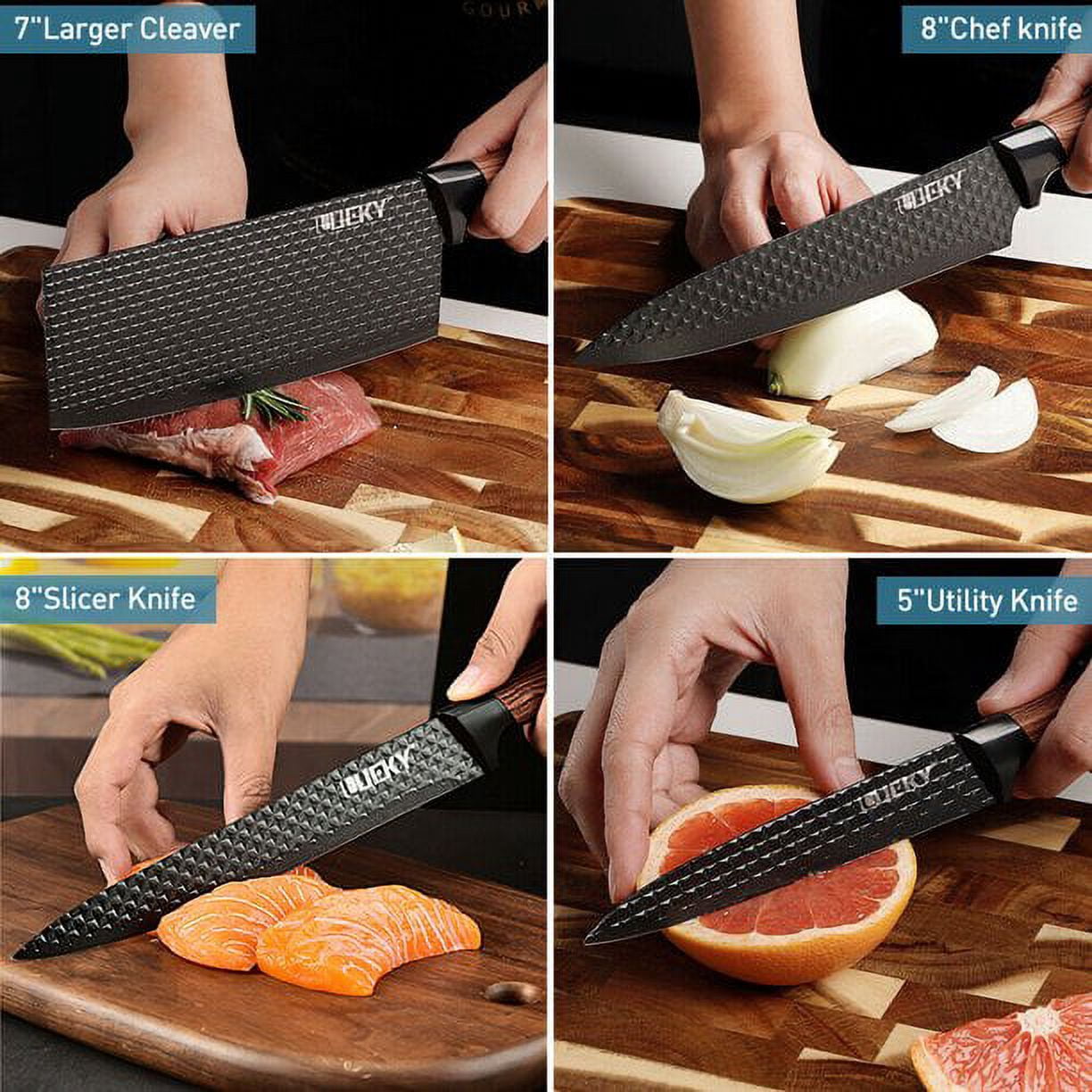 Knife Set, DFITO 6 Piece Kitchen Knife Set, Auto Sharpening Chef Knife Set, High Carbon Stainless Steel Hammer Series Knife Set, Boxed Knife Set, ZJ60
