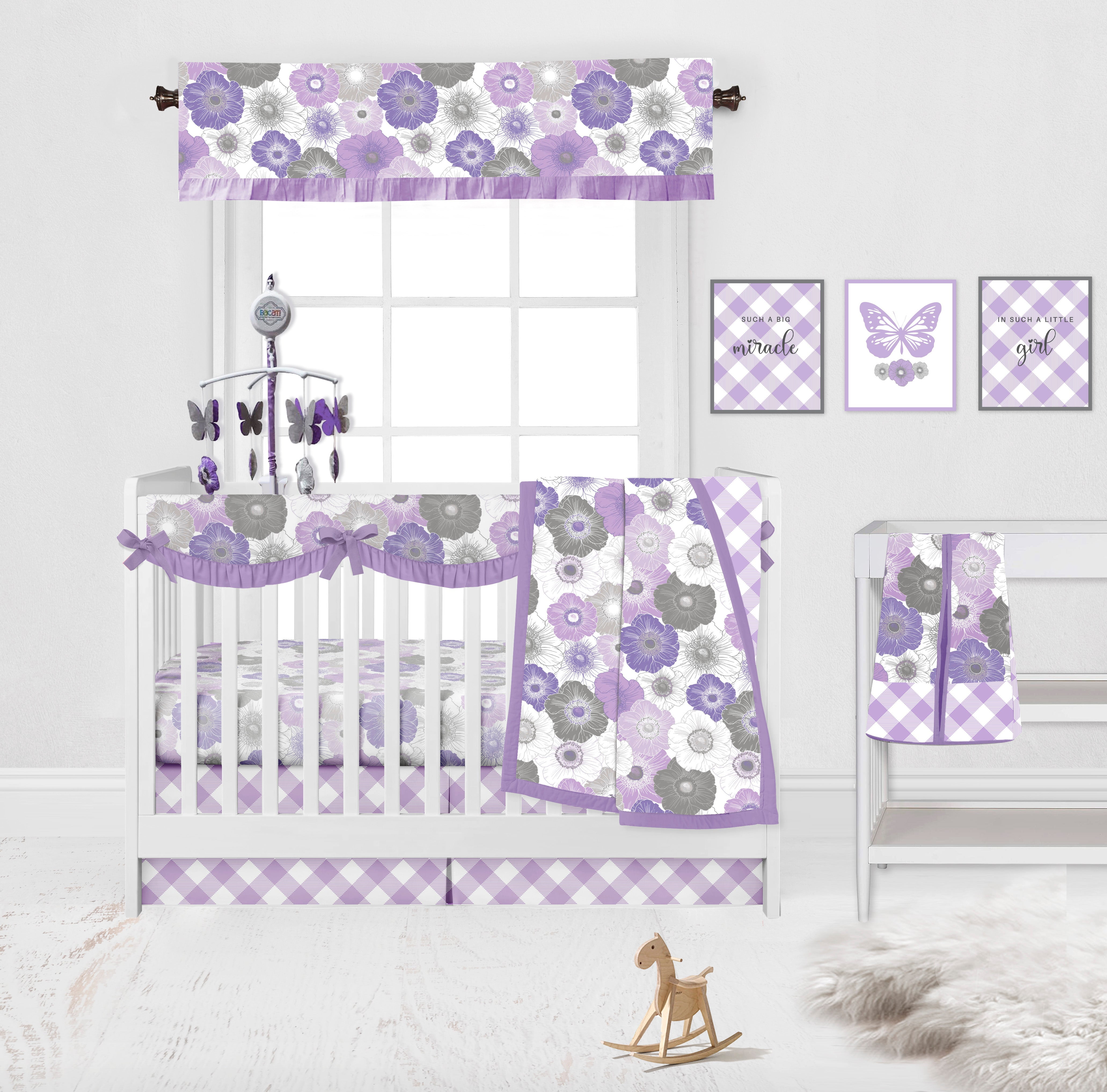 Bacati - Watercolor Flowers Purple Gray Musical Baby Crib Mobile