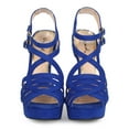 thumbnail image 4 of Qupid EE16 Women Suede Peep Toe Strappy Platform Slingback Stiletto Sandal - Cobalt Blue (Size: 8.5), 4 of 5