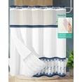 thumbnail image 2 of No Hook Shower Curtain with Snap-in Liner, Navy Blue Coastal Waterproof Fabric Bathroom Curtains, Summer Beach Starfish Striped Nautical Bath Curtains & Mesh Top Window Standard 72''x72'', 2 of 6
