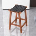 thumbnail image 3 of Trang Mid-Century Modern Square Genuine Leather Counter Stool in Black, 3 of 6