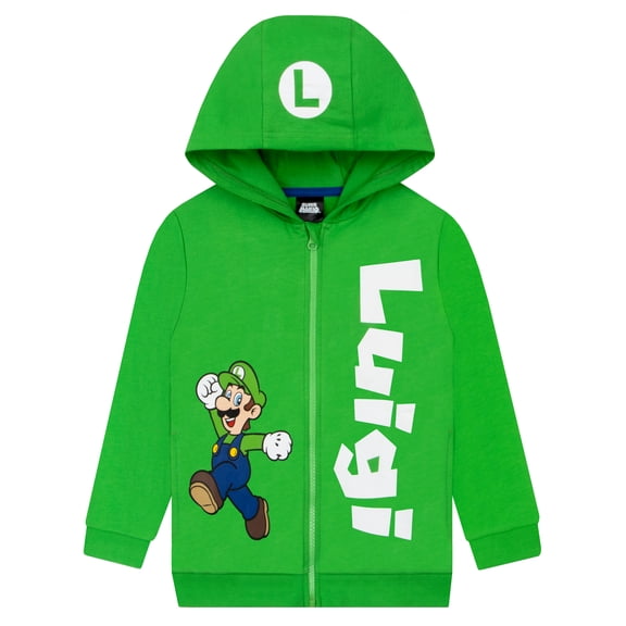 Super Mario Luigi Boys Zip Up Hoodie Green Sizes 6-14
