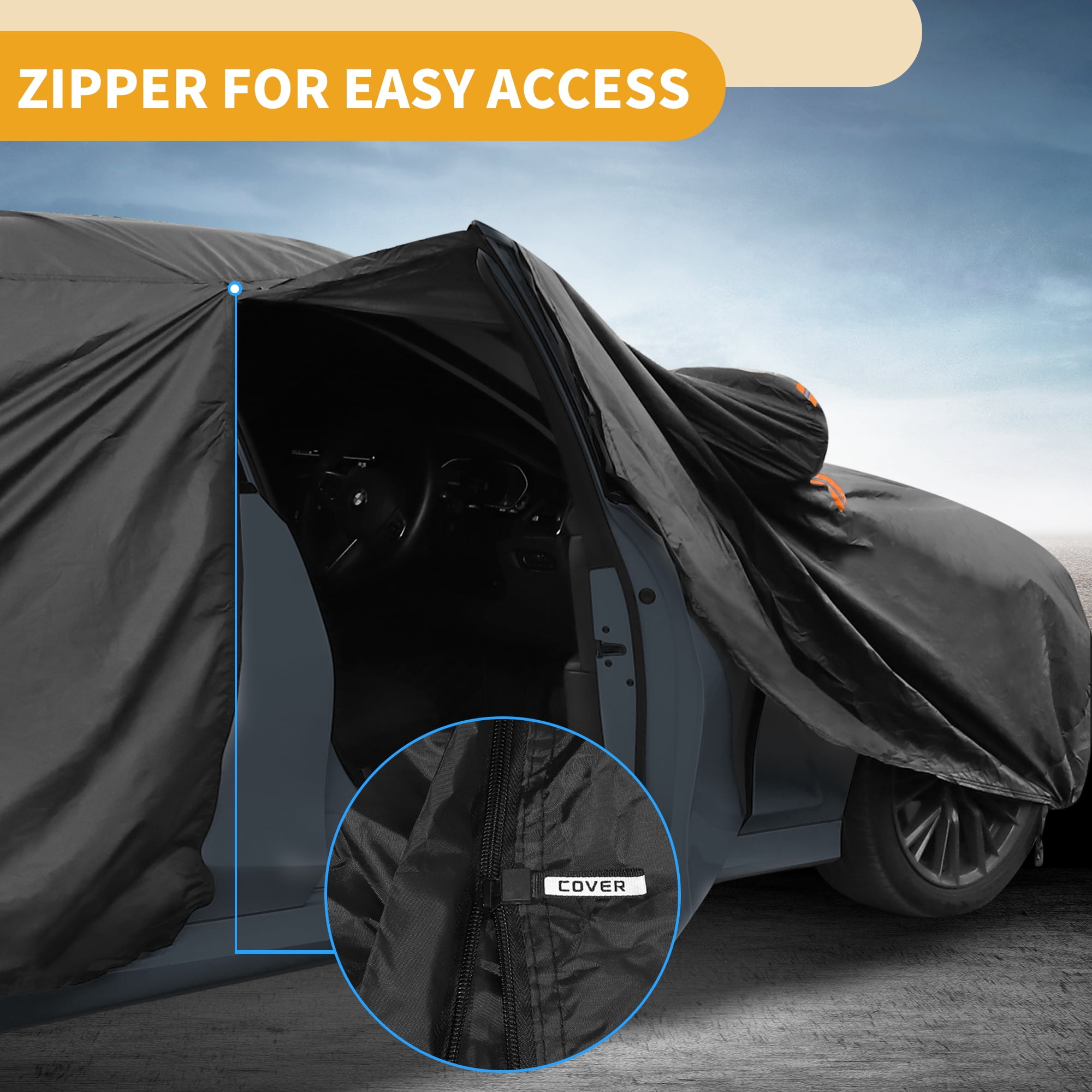 Unique Bargains 1 Pc Car Cover Protection Black 165.35"x66.93"x49.21"