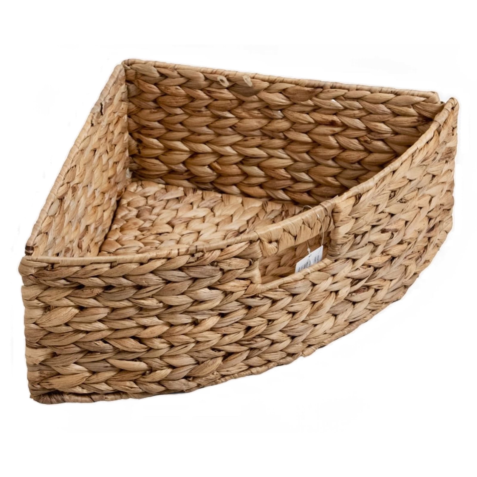 Hampton Meadows 3 Tier X-Side Corner Table Storage Cabinet with 3 Natural Water Hyacinth Wicker Baskets for Living Room, Black