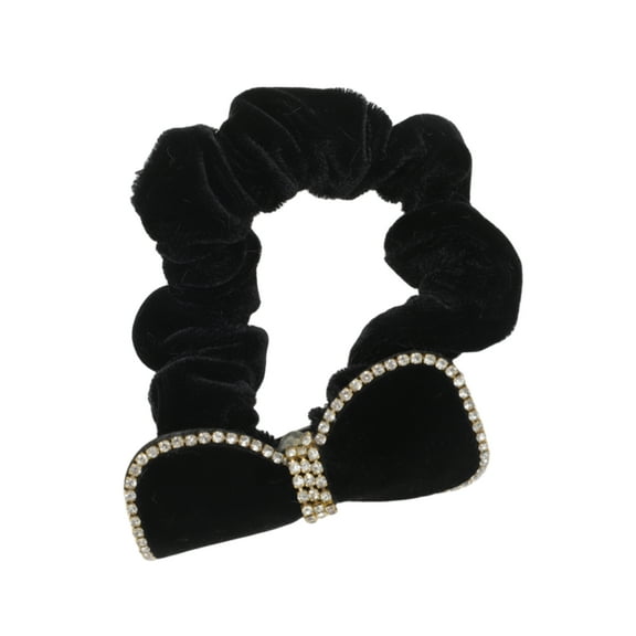 Unique Bargains 1 Pc Bow Rhinestone Scrunchies for Home Black