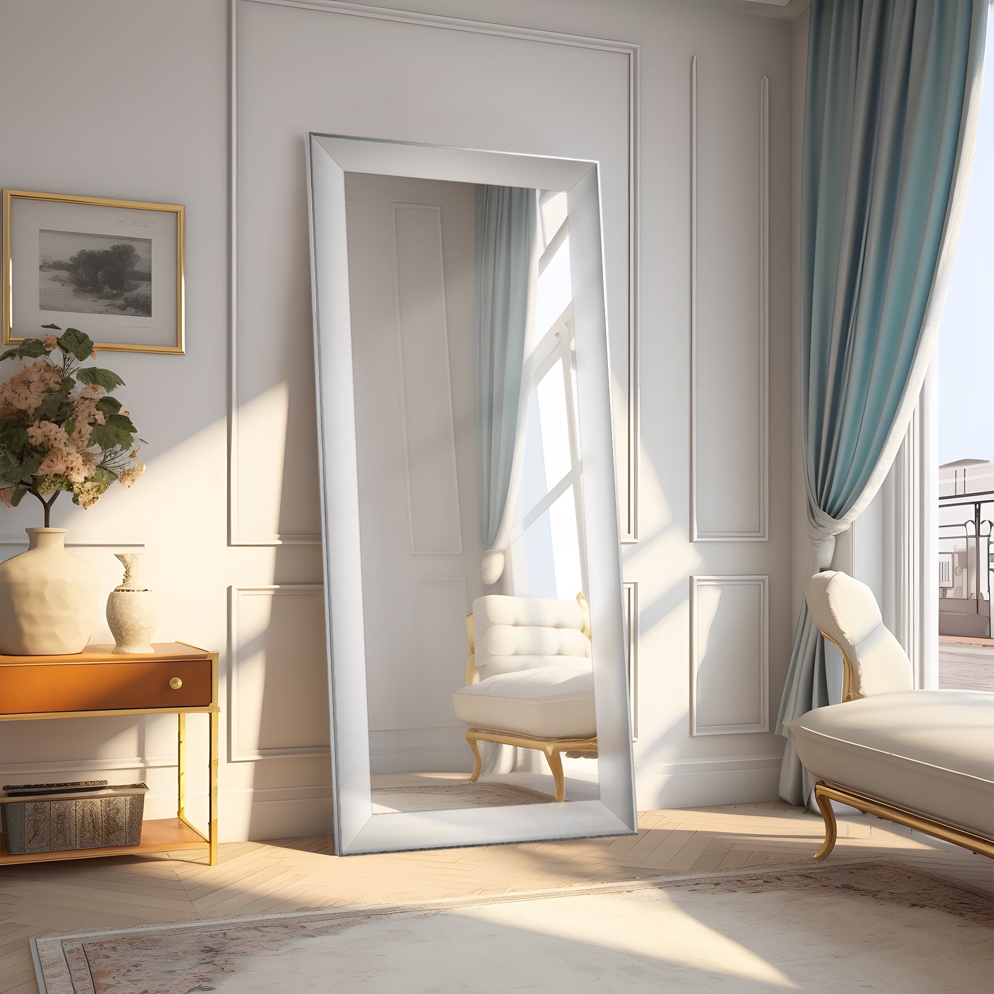 70"x30" Large Floor Mirror PS Framed Wall Mounted Mirror,Sliver