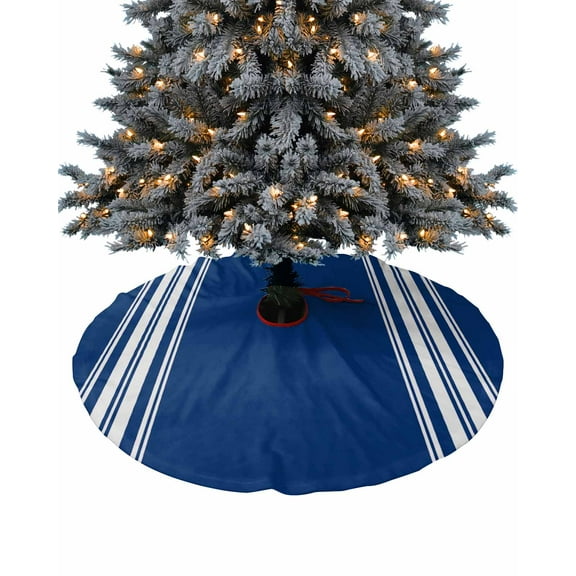 Blue Stripes Christmas Tree Skirt 36 Inches Large Christmas Skirt Tree, Farmhouse Modern White Vertical Lines Tree Skirt Christmas Decorations for Fireplace Party Holidays Indoor Outdoor
