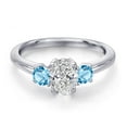 thumbnail image 3 of Gem Stone King 925 Sterling Silver DEF Lab Grown Diamond and Swiss Blue Topaz Engagement Ring for Women | 1.10 Cttw | Oval 7X5MM | Gemstone April Birthstone | Size 6, 3 of 6