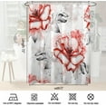 thumbnail image 3 of Red Flowers and Grey Leaves Shower Curtain Sets,Watercolor Rose Floral Bathroom Curtains,Modern Minimalist Bath Curtain, Waterproof Fabric with 12 Hooks 72x72 Inches, 3 of 6
