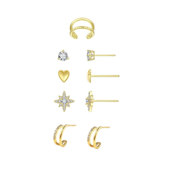 Believe by Brilliance Women's Four Earring Set with Cuff in 14KT Gold Flash Plated Brass