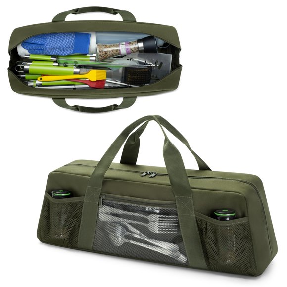 HODRANT Grill Tool Storage Bag, Outdoor BBQ Utensil Holder for Barbecue Tool up to 20", Large Grill Utensil Storage Caddy with Pockets, BBQ Accessories Case Container for