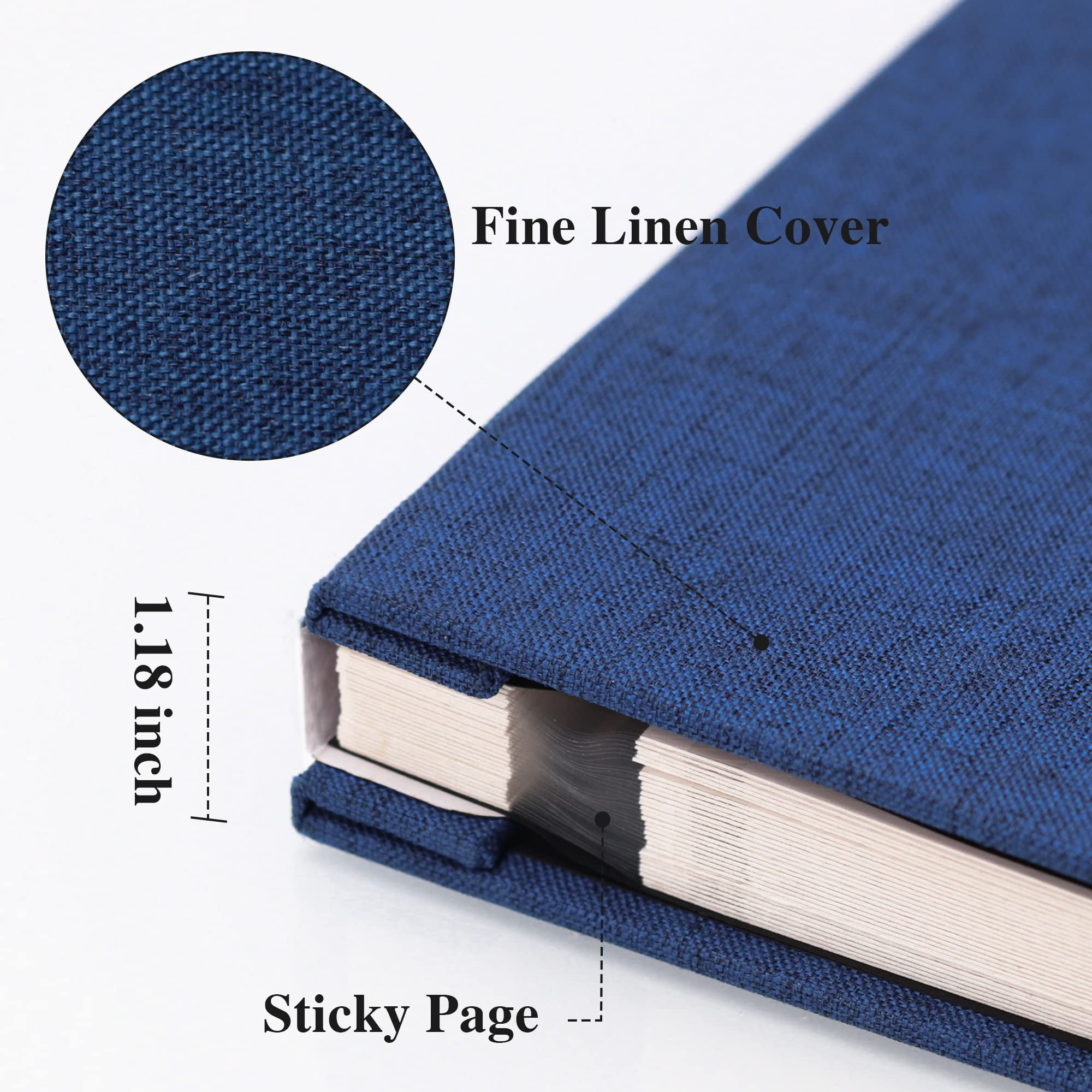 Bevtee Photo Album Self Adhesive 4x6 8x10 DIY Picture Scrapbook, 40 Pages Linen Cover with Display Window, with Pen, for Moms, Families, Babies, and Weddings, Blue