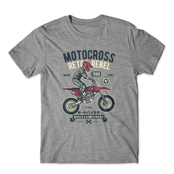 Mighty Circus Motocross Retro Rebel T-Shirt 100% Cotton Premium Tee NEW - Gray, Extra Large