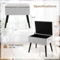 thumbnail image 3 of Costway Tabouret-Coffre en Velours avec Rangement, Pieds en Bois Massif, Dessus Relevable pour Entrée, Gris, 3 of 10