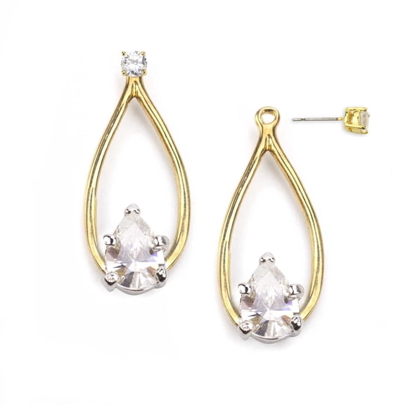 Elegant Teardrop Cubic Zirconia Ear Jacket Earrings with Crystal Studs Jewelry Gold