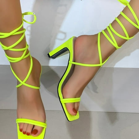 

Fashion Women s Summer Lace-Up Square Heels Sandals Open Toe Breathable Shoes