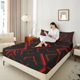 thumbnail image 4 of Manfei Modern Abstract Lines Twin Sheet Sets 3pcs, Red Black Twin Fitted Sheet, Geometry Aesthetic Flat Sheet, Breathable Room Decor, 4 of 7
