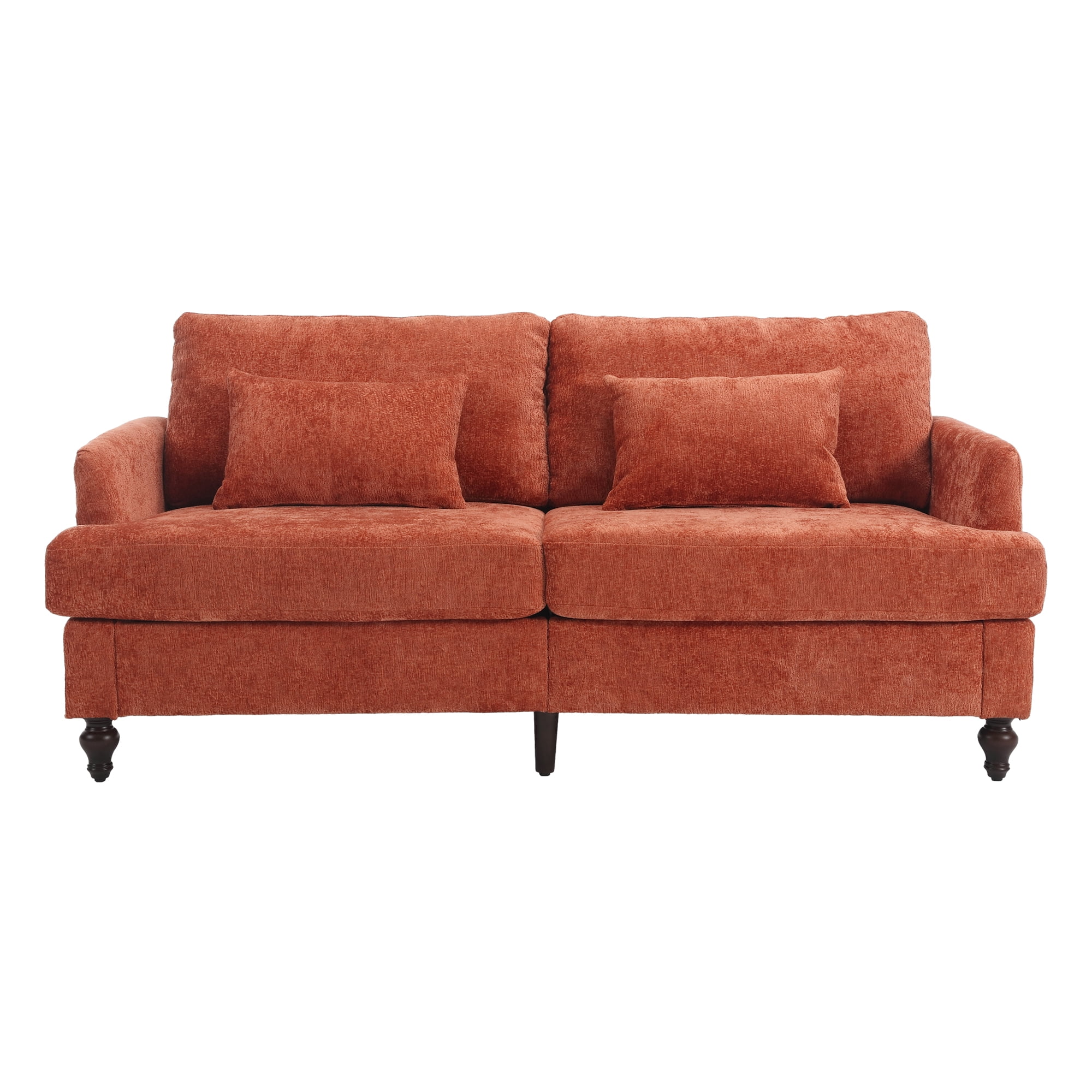 MAYEERTY Mid Century Modern chenille Fabric Loveseat sofa, 2-Seat Upholstered Loveseat Sofa Modern Couch for Living Room,Brown wood feet sofa for Bedroom, Reading (Orange Chenille)