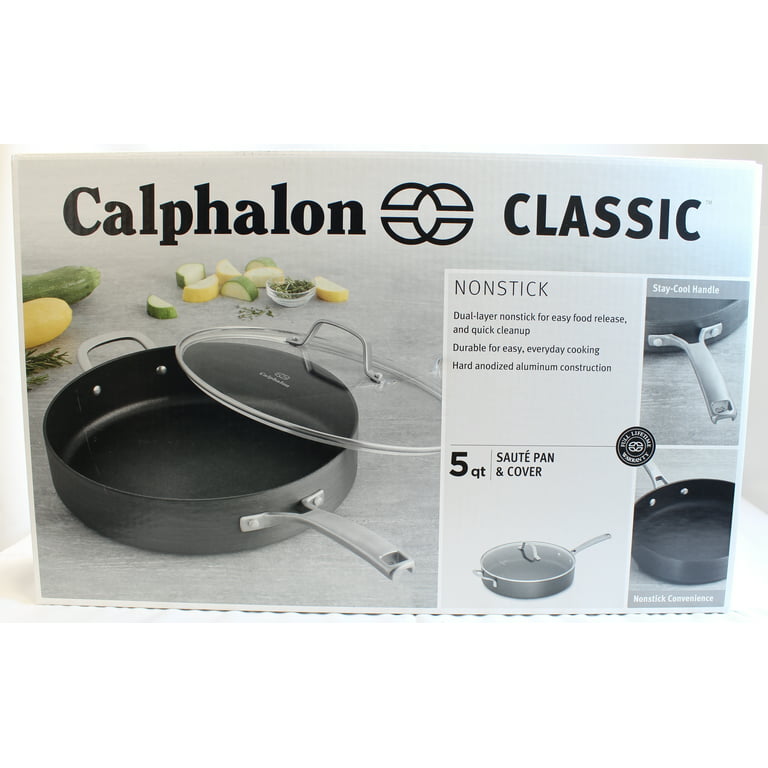 12” Calphalon #1612 5 Qt Deep Sauté’ Pan All-Purpose Two Handles + Glass  Lid EUC