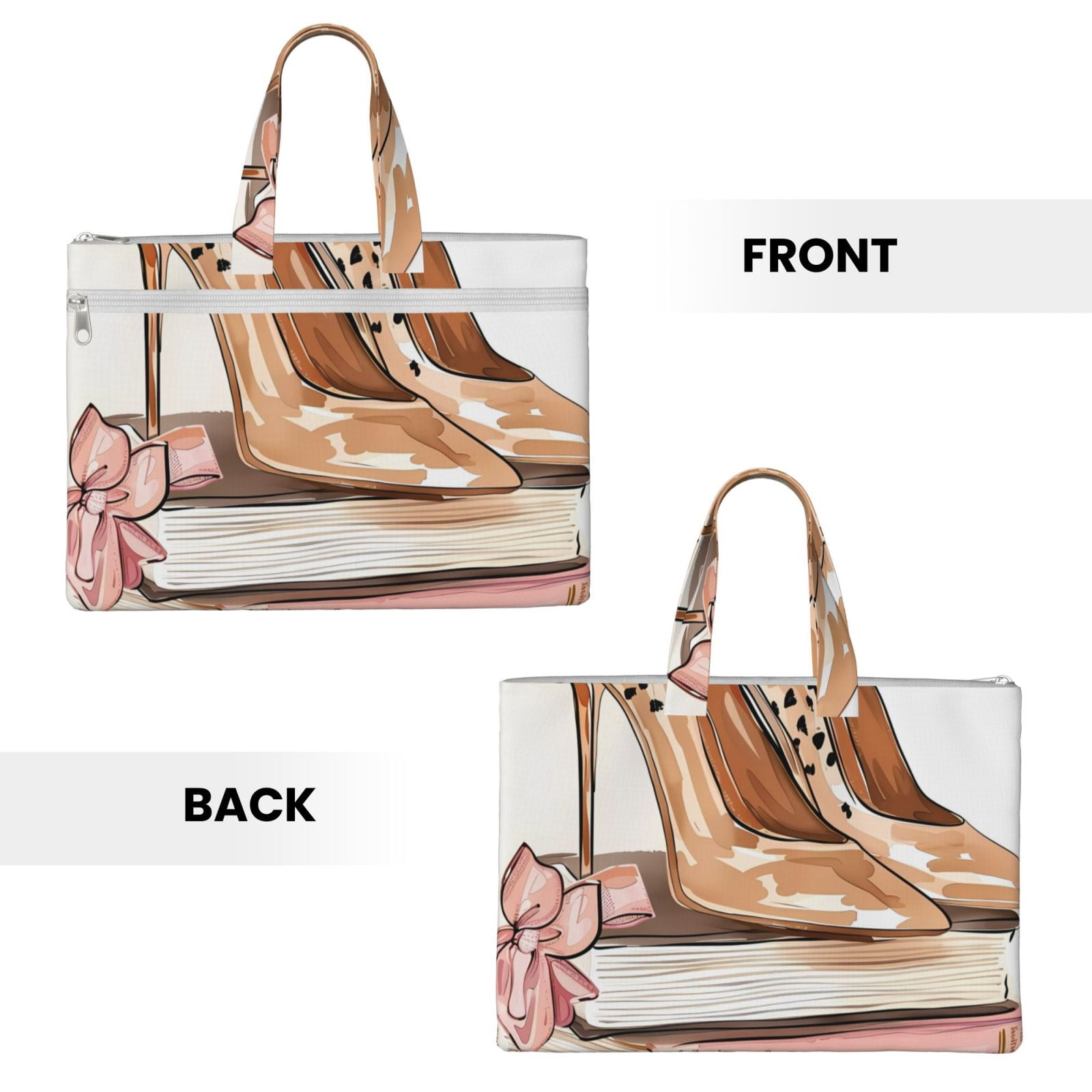 Kdxio Stylish High Heels On Books File Tote Document Bag Business Briefcase Bag Document Organizer Tote Briefcase for Letter A4 Files Business Teacher Office Bag