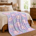 thumbnail image 6 of Sleeping Axolotls Nestled In Pastel Ocean Shells, Cozy Flannel Blanket with Pastel Kawaii Illustration Print, Housewarming Gift for Axolotl art enthusiasts, Home Decor for Bedroom and Living Room, 6 of 7