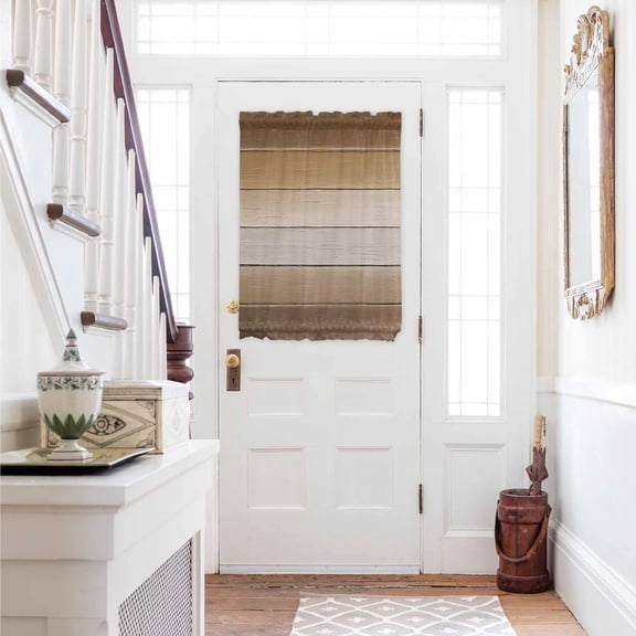 Brown Beige Door Curtains for Door Window, French Sidelight Front Back Door Curtains With Tieback, Farmhouse Vintage Gradient Wooden Grain Kitchen Rod Pocket Drapes Panel, 54"x40"