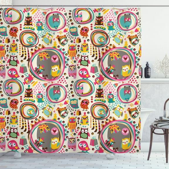Ambesonne Owl Shower Curtain, Cartoon Flying Animals, 69"Wx75"L, Multicolor
