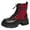Red, variant on Womens Combat Boots Fashion Casual Black Leather Patchwork Buckles Lace up Platform Chunky Lug Soles Riding Ankle Booties